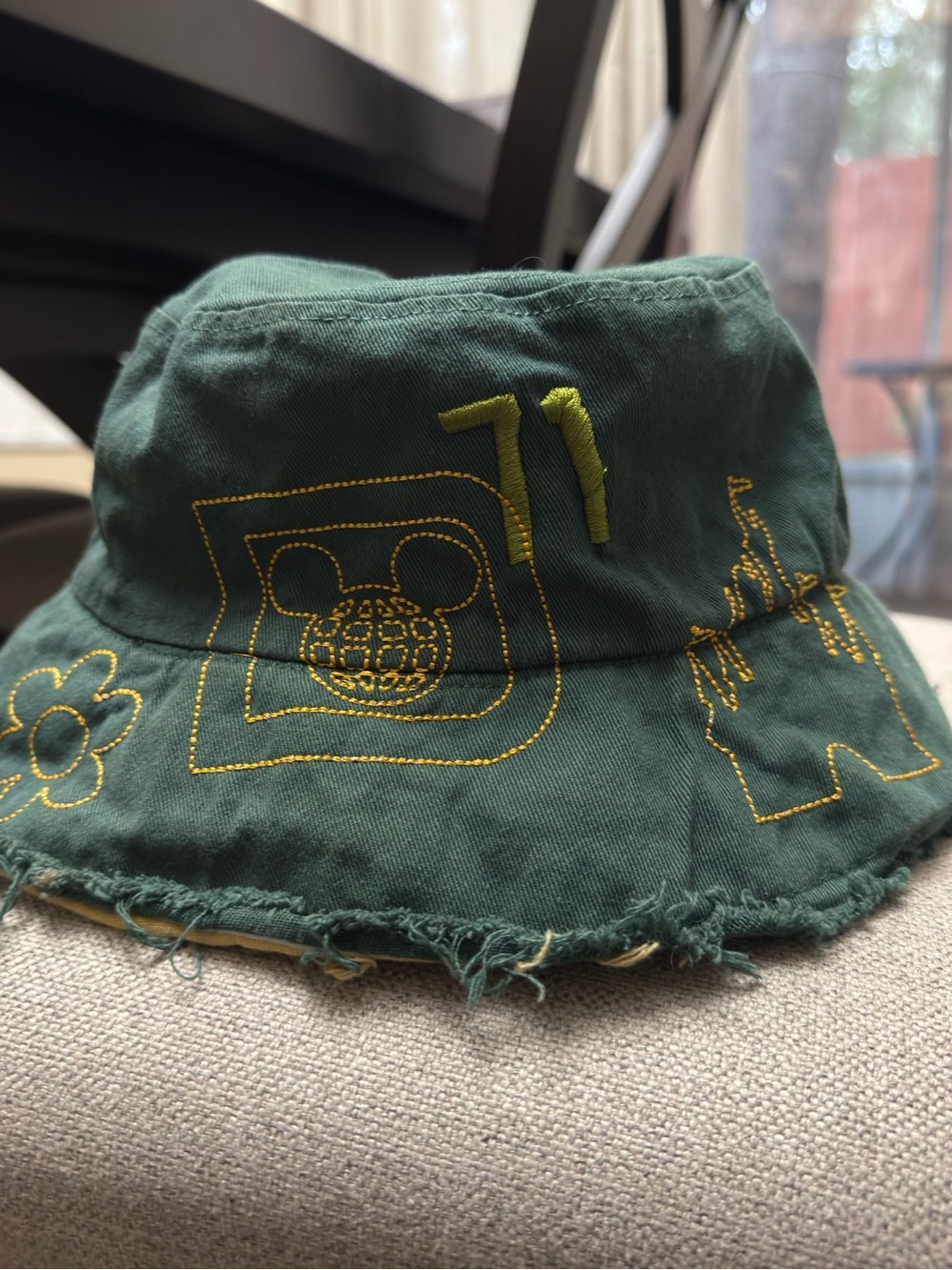 Disney Yellow and Green  Embroidered Bucket Hat with Multicolor Logo